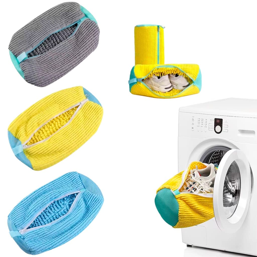 Saco para Lavar Tênis na Máquina com Zíper Resistente Bolsa de Proteção Calçados Sapatos Tenis