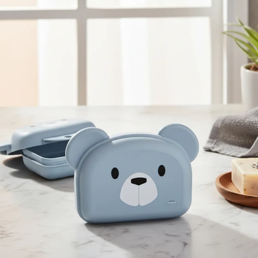 Saboneteira infantil banho do bebê com tampa gatinho ou Ursinho