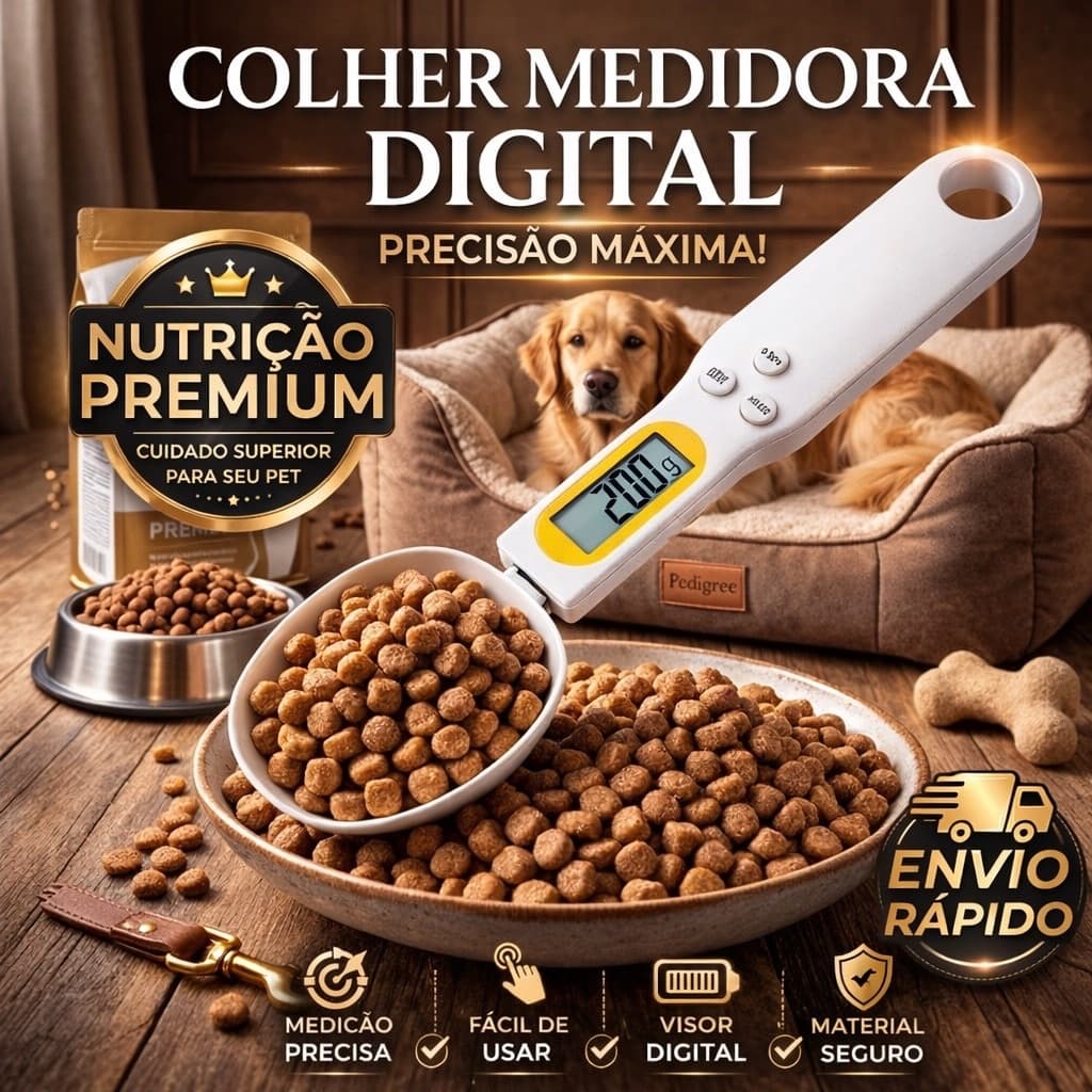 Colher Balança Digital Para Cozinha e Ração Pet Medidor de Precisão 500g Pegador Alimento Portátil Prática Fácil Usar