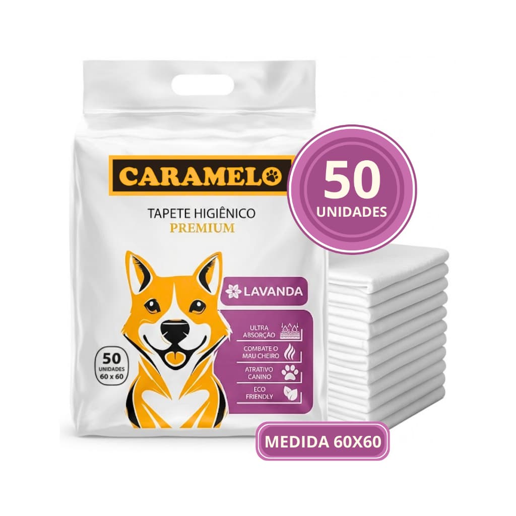 Tapete Higiênico Lavanda - 80x60 ou 60x60 - 30 ou 50 unidades - Antiodor Antivazamento  | Caramelo