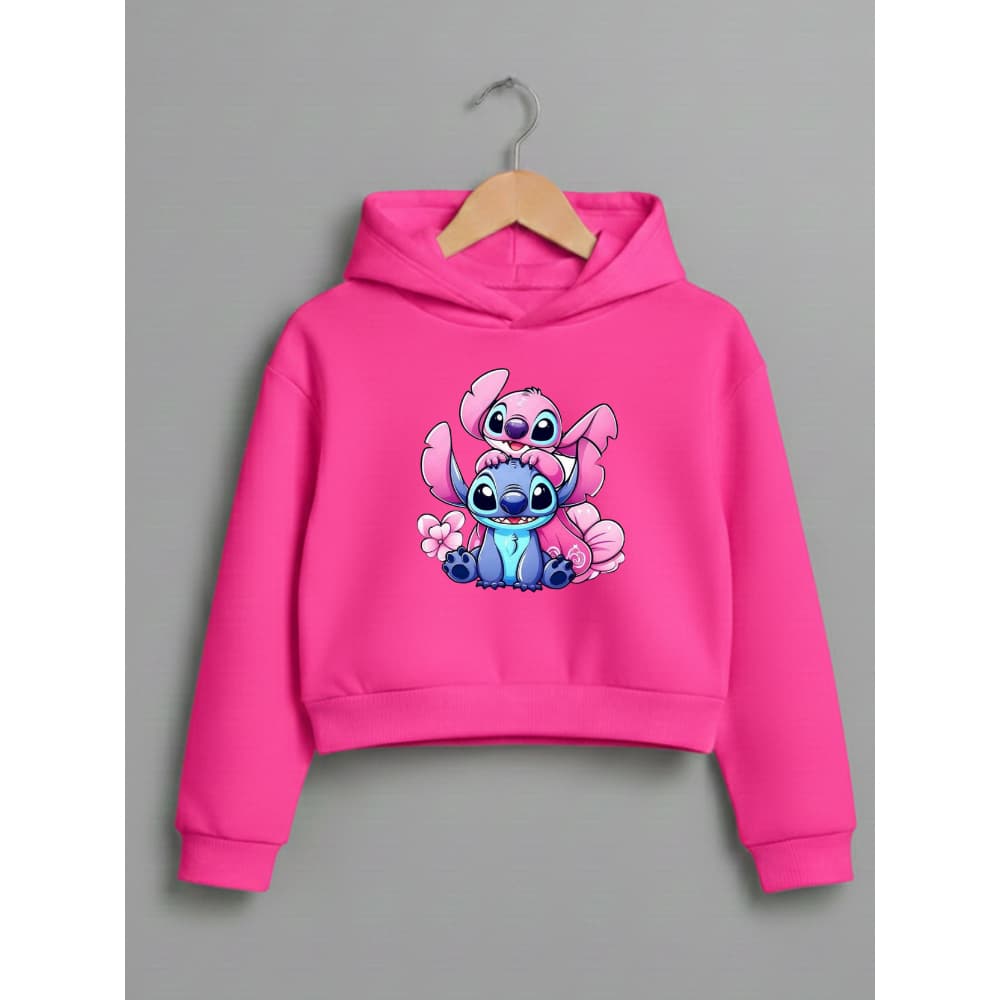 Cropped Moletom Infantil Feminino Desenho Stitch Blusa Menina de Frio Curta Com Capuz Algodão