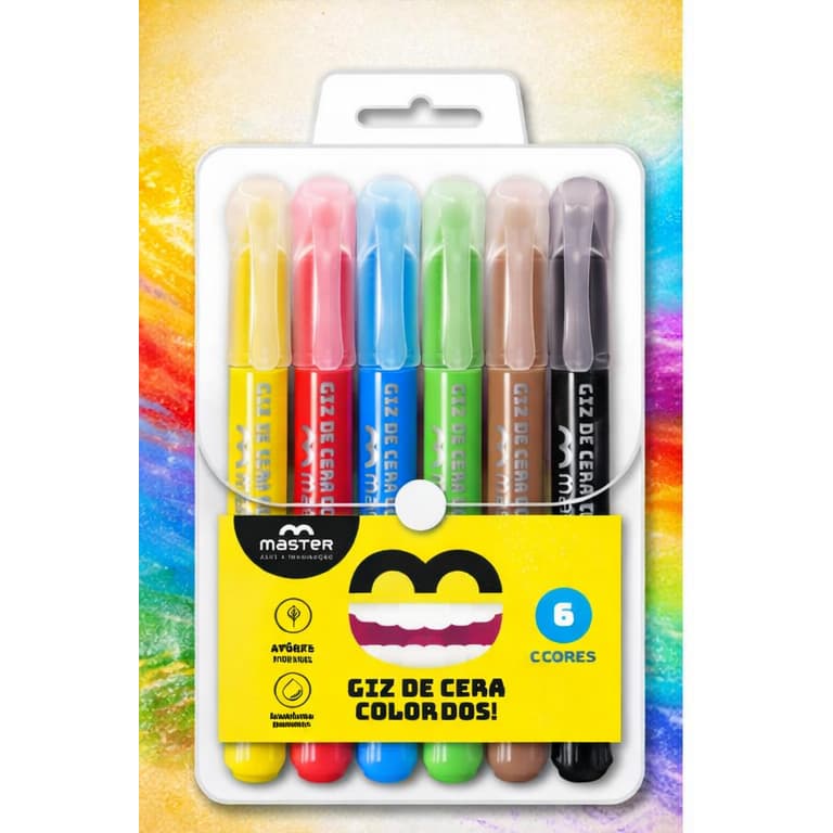 Giz de Cera Gel 6 Cores Lavável Infantil Atóxico Retrátil Master