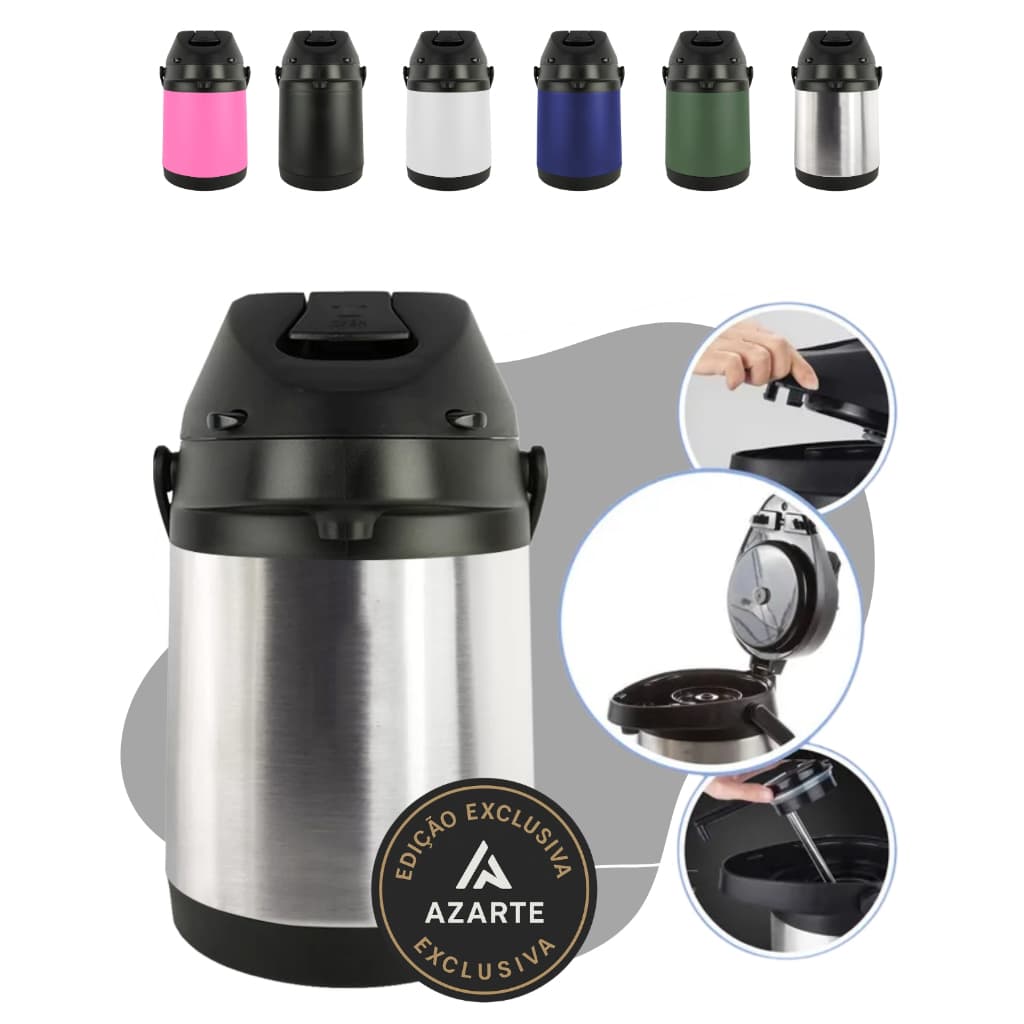 Garrafa Térmica Inox 2,5l Azarte Dupla camada Quente E Frio para Terere Chimarrao Coloridas