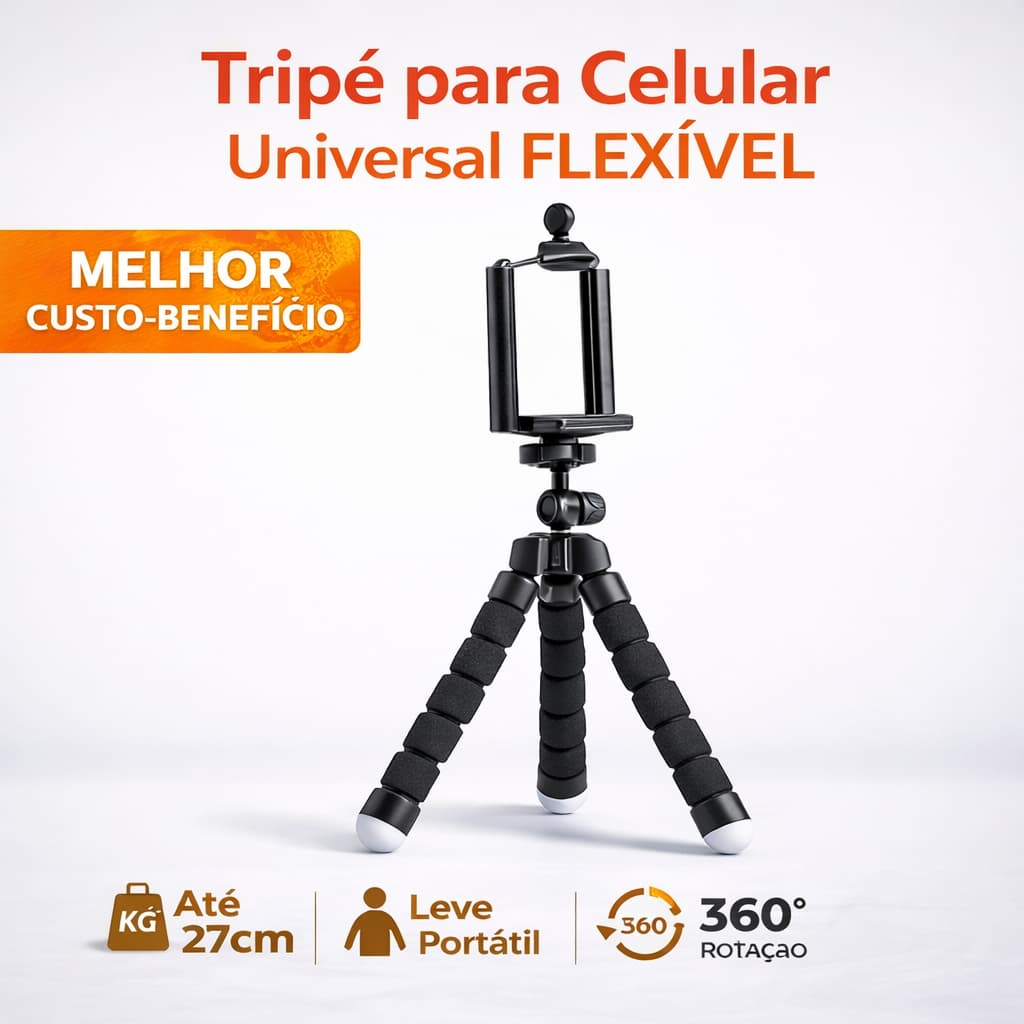 Tripé Para Celular Universal Flexível 360° Ajustável Portátil Leve Para Selfie Vídeo Live
