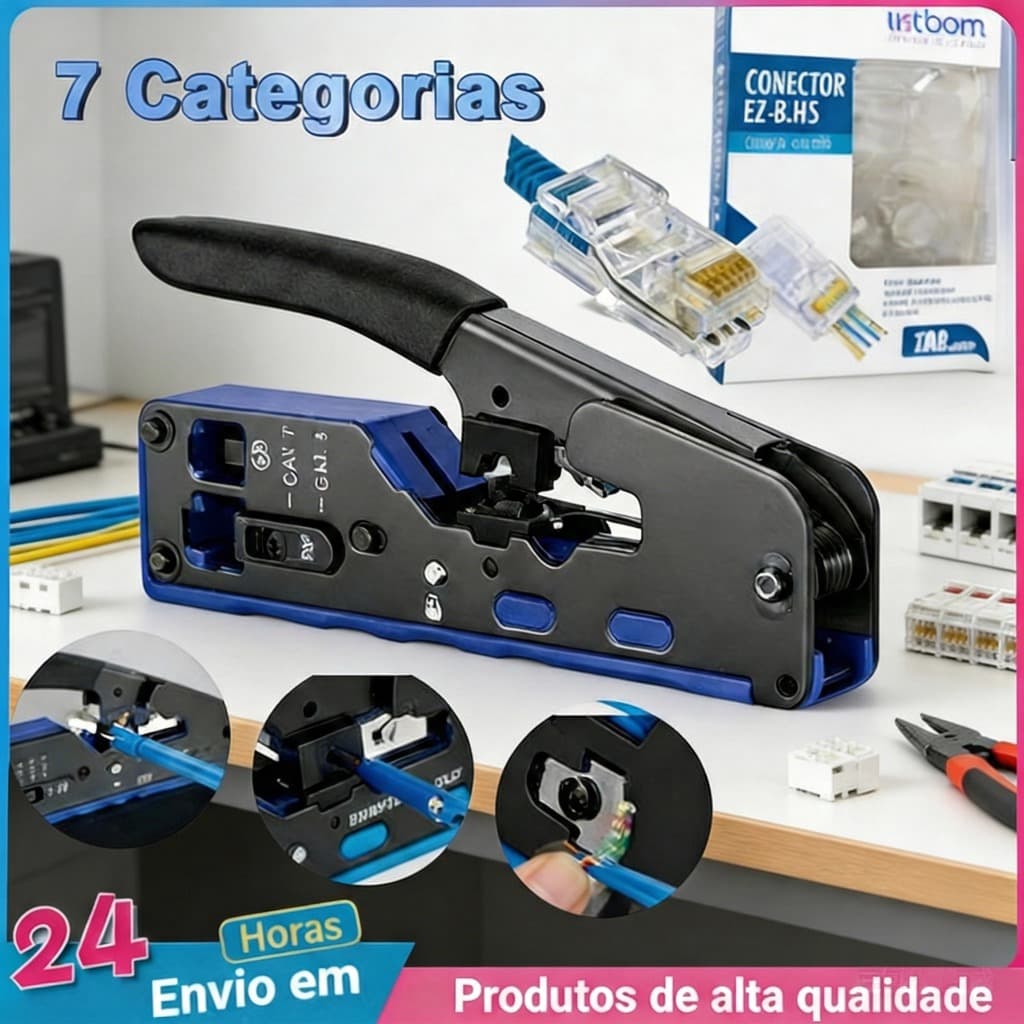 Alicate Crimpador RJ45 Vazado Cat5 Cat6 Cat7 Ferramenta de Rede Profissional