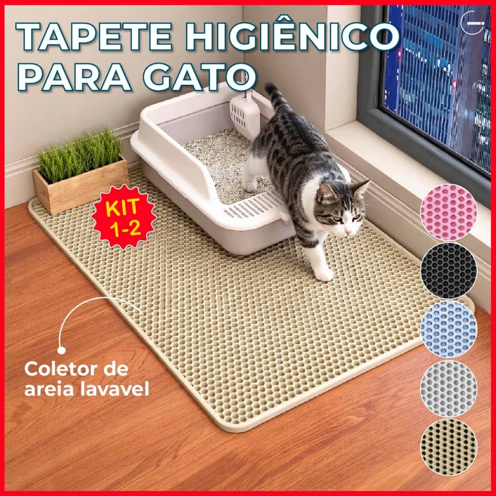 Tapete Higiênico para Gato Areia Anti sujeira Várias Cores Impermeável Pet