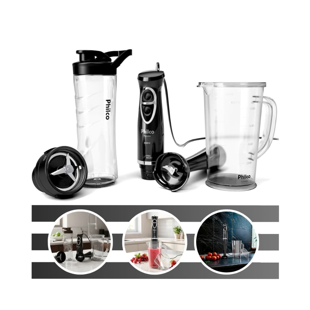 Mixer E Blender 2 Em 1 Potência de 400w Com 2 Velocidades e 4 Lâminas PMX40A Philco
