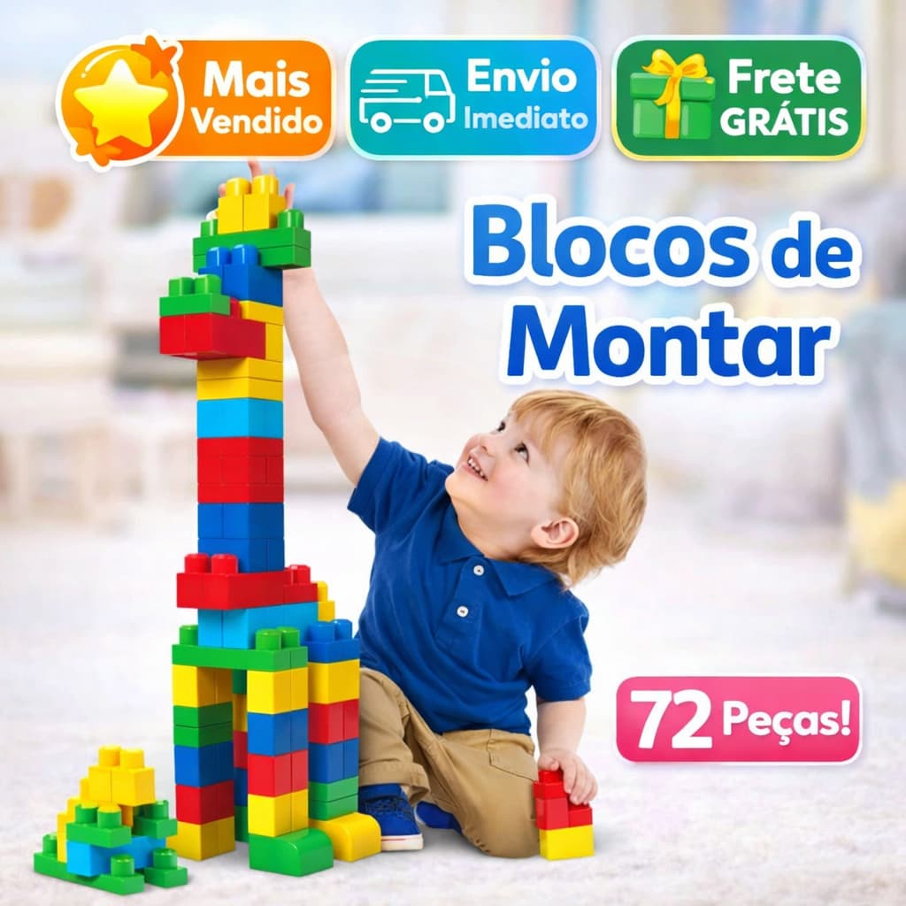 Blocos De Montar Coloridos Infantil 77 Peças Grandes Infantil Brinquedo Educativo Didático