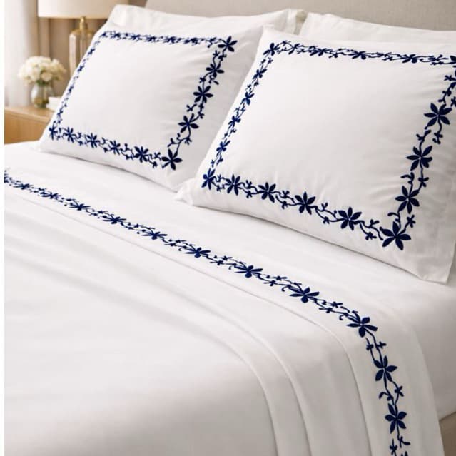 Jogo de Lençol Bordado Percal 400 Fios Casal/Queen/King 4 Peças com Elástico Macio Luxo