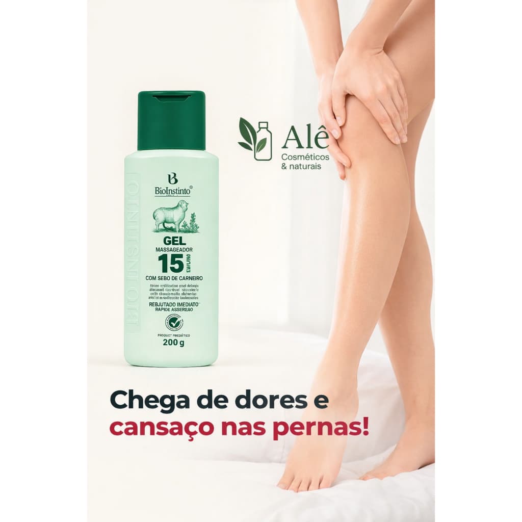 Gel Massageador com Sebo de Carneiro 15 Ervas Bio Instinto 200g Dores Pernas, Alívio Imediato