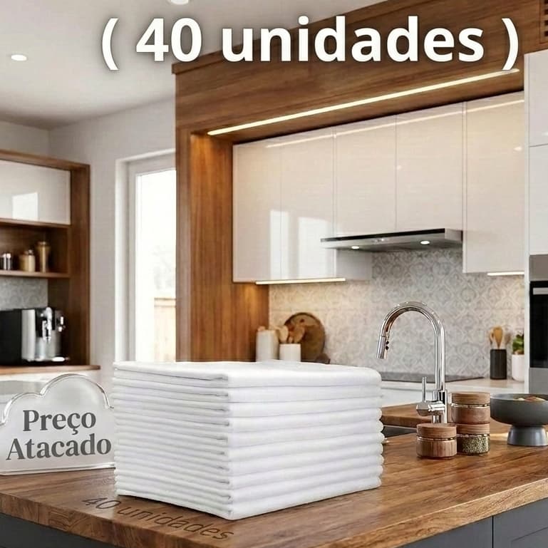 Pano de Prato Pé de Galinha Alvejado - Kit C/ 40