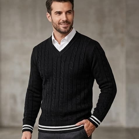 Blusa Suéter Masculino Gola V Trança