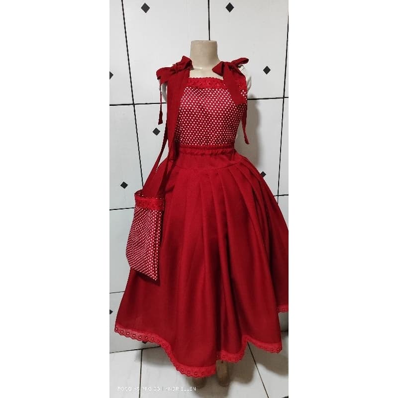 Jardineira de erê vermelha com bolsinha umbanda e candomblé Oyá Ogum Iansã