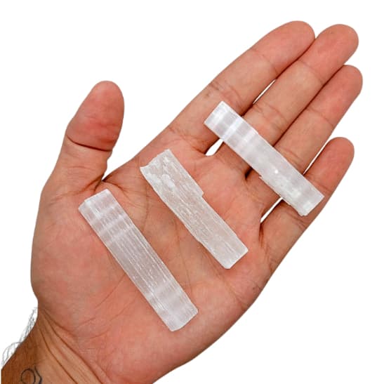 3 Bastões Selenita Branca Pedra Natural Bruta 6 a 8 cm Les Energie