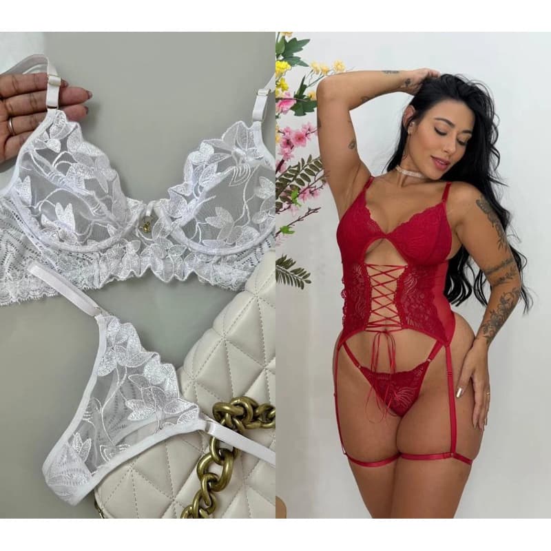 Kit 2 Conjuntos De Lingerie Sexy Sensual Com Tule E Renda Feminino.