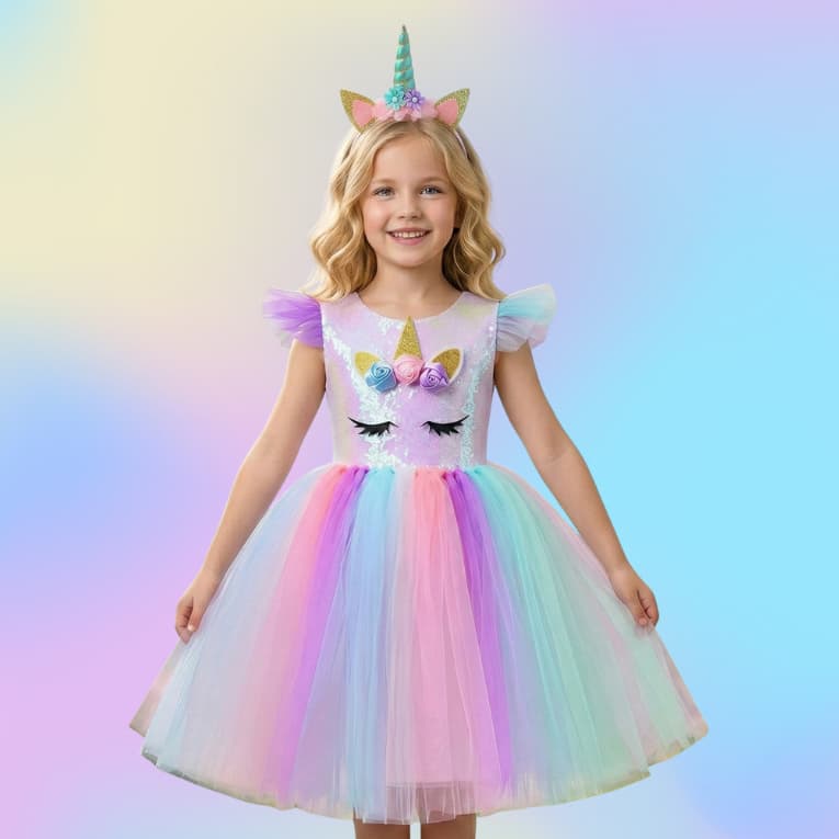 Vestido Unicornio Fantasia Infantil Menina Tutu Princesa Carnaval Aniversário Festas Tiara
