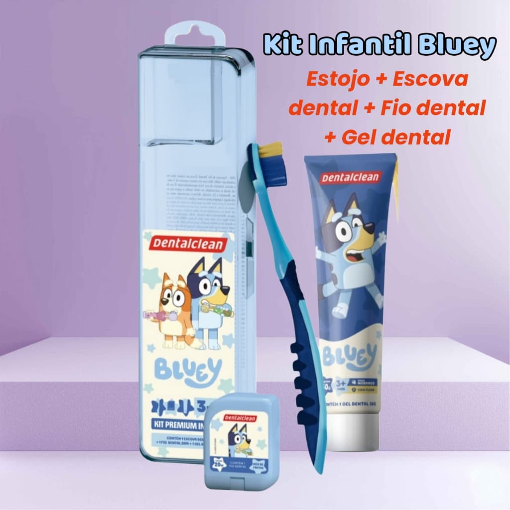 Kit Dental Bluey Infantil Escova de dente + Gel dental + Fio dental