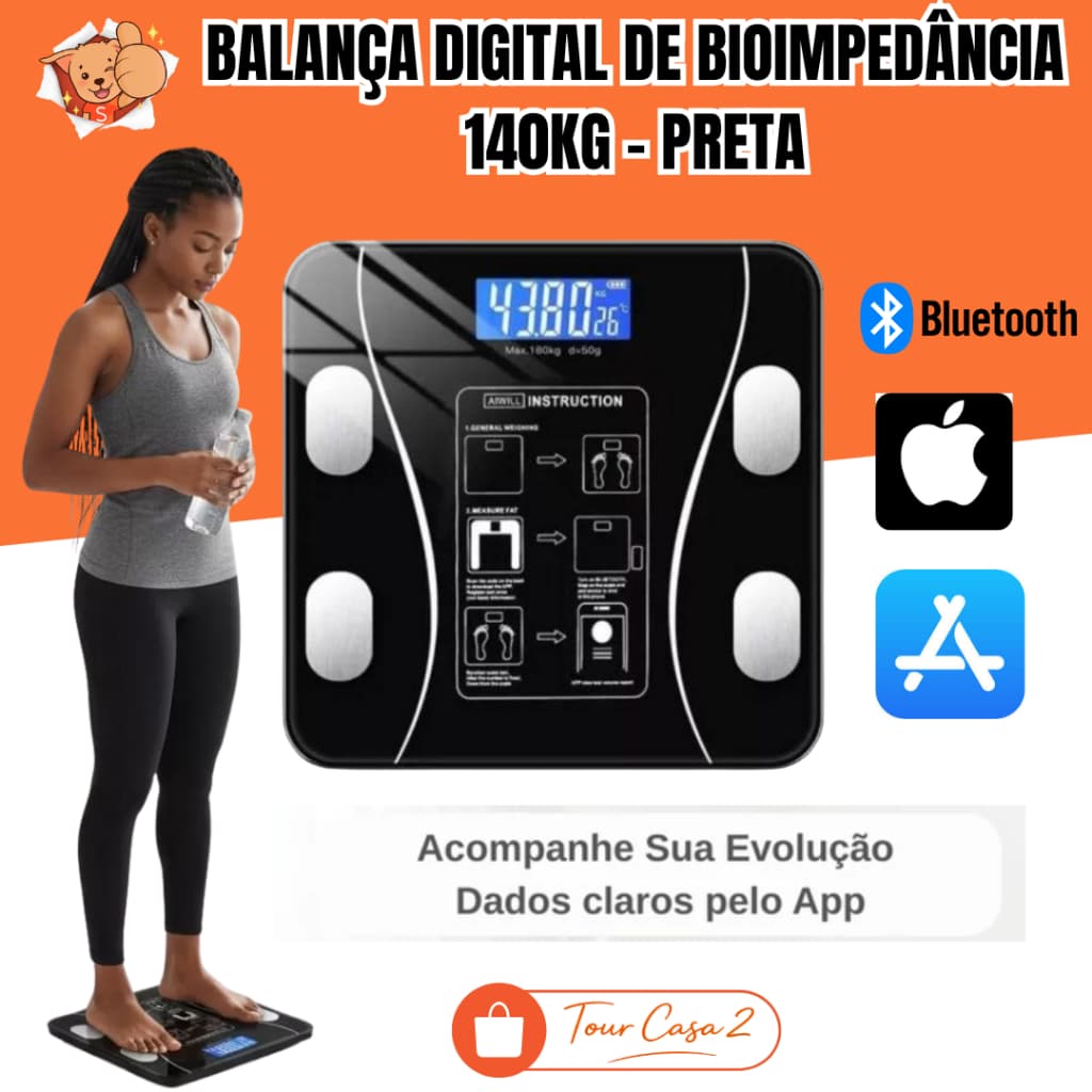 Balança Digital Corporal Bioimpedância Inteligente 140kg App Integrado Peso Dieta Fitness Academia