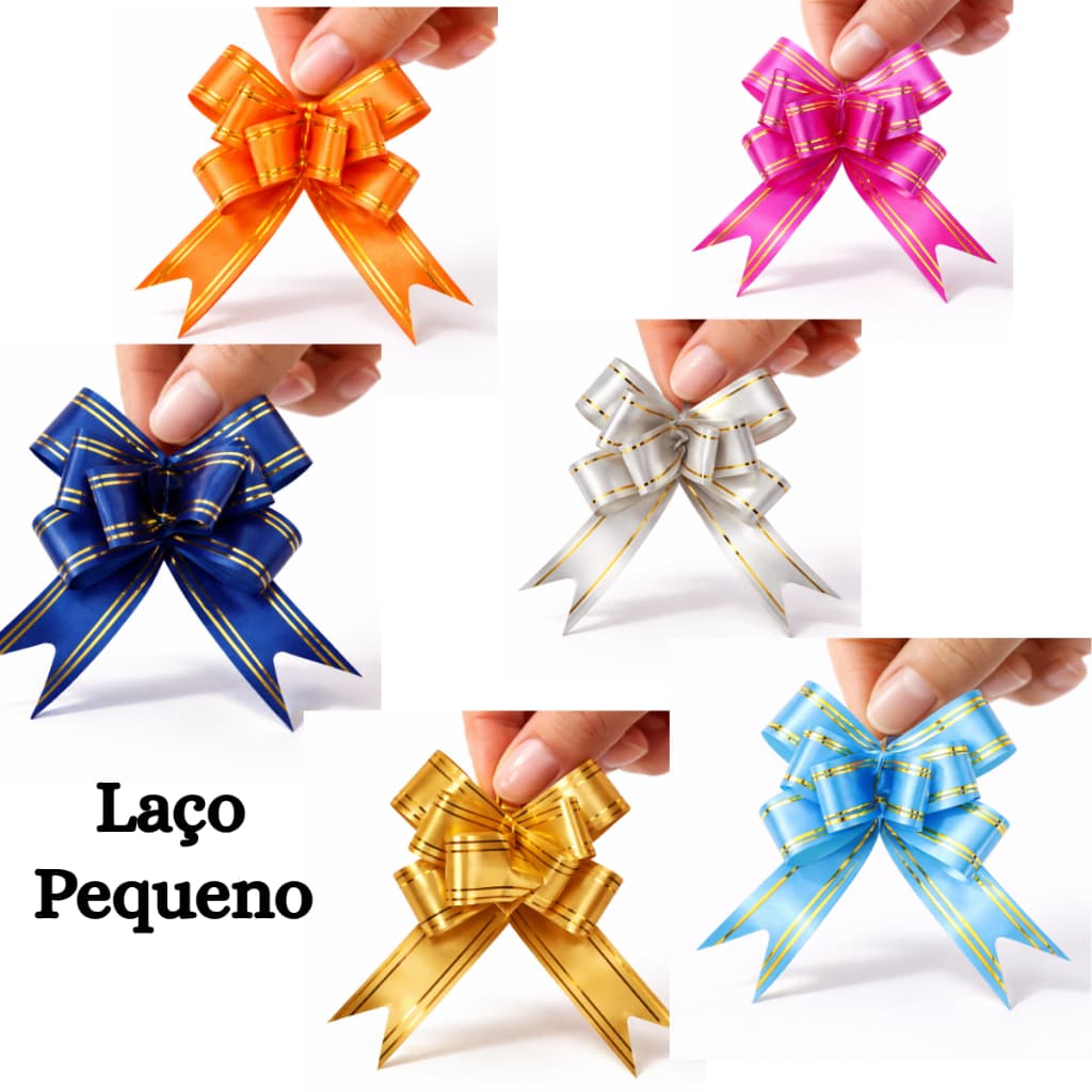 Kit 200 Laço Fácil Mágico Pequeno Colorido Para Presente Lacinho Fita Dourado Vermelho Prata Azul Rosa