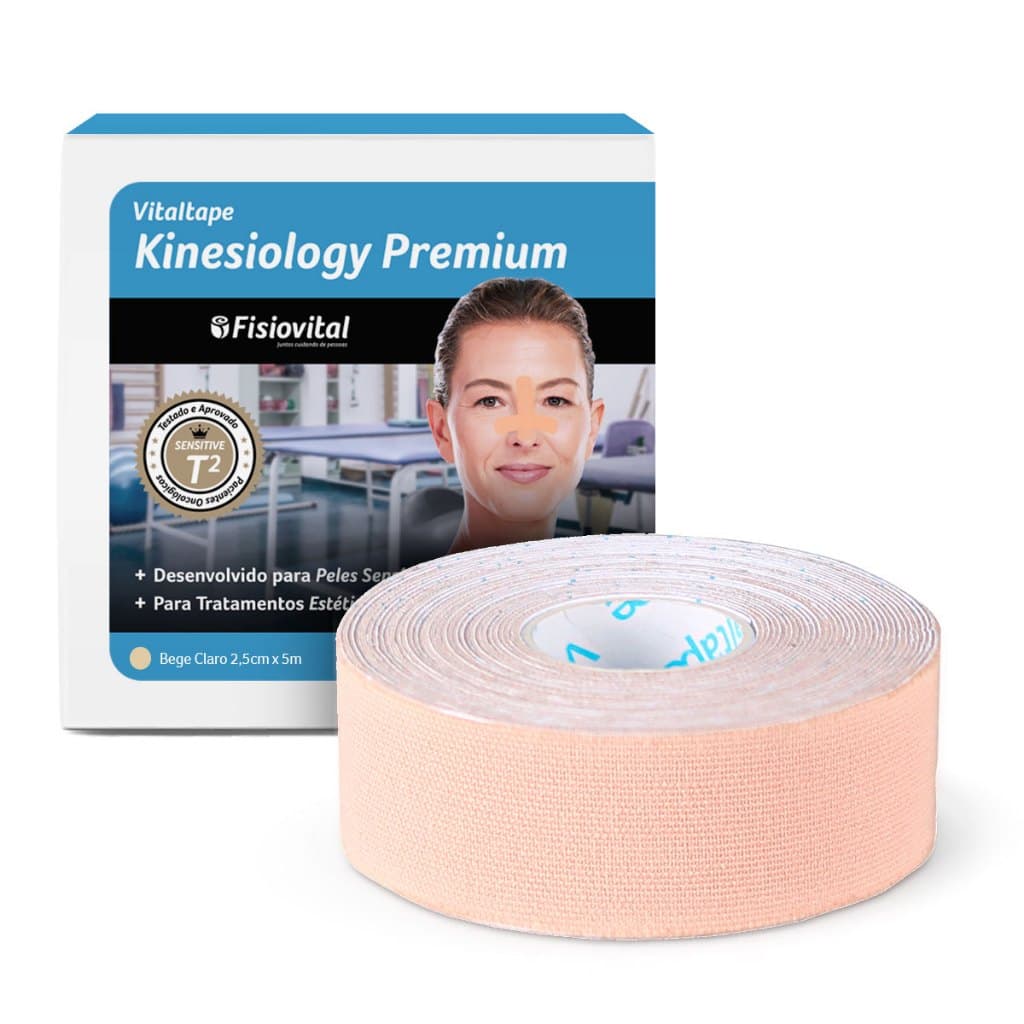 Bandagem Kinesiológica Premium 2,5cm Fisiovital Fita Kinesio Tape p/ Pós-Cirúrgico e Peles Sensíveis