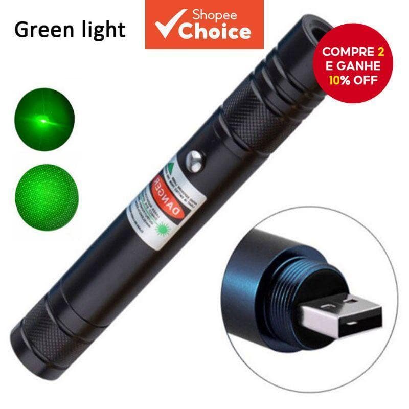 Laser Verde/ Vermelho Profissional Recarregável USB com Foco Ajustável , Alta Potência para Sinalização e Uso Externo
