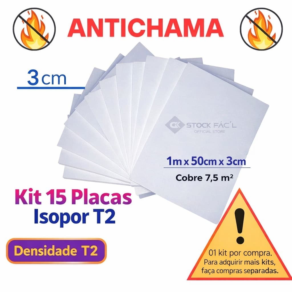 Kit 15 Placas de Isopor 3cm Isolamento Calor e Som Anti Chamas