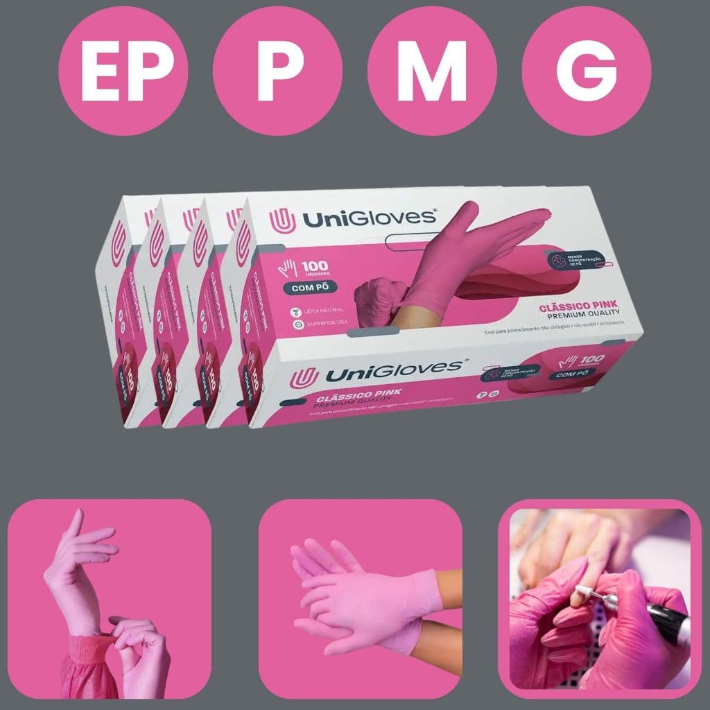 Luva de Látex Rosa Com Pó Descartável UniGloves – Profissional