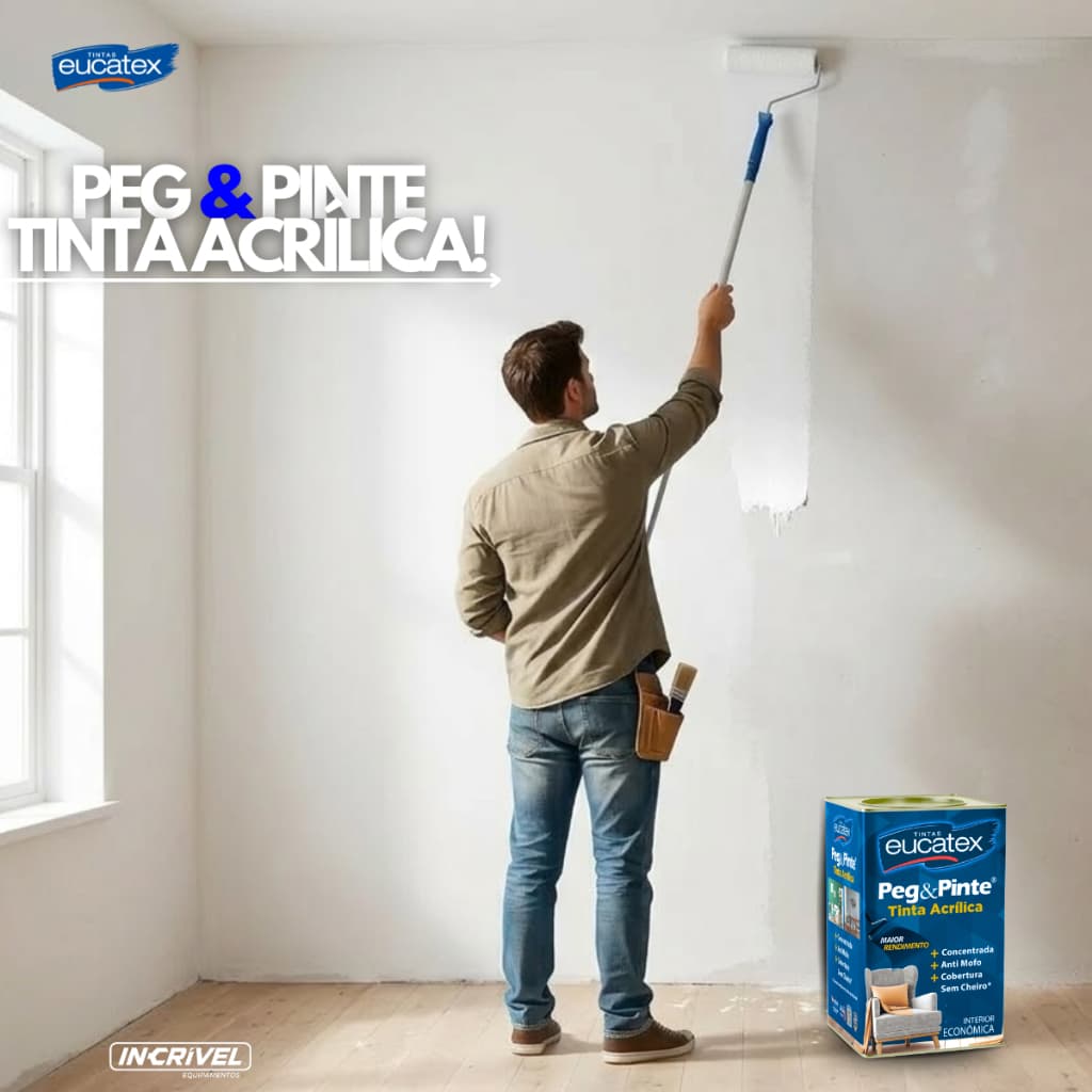 Tinta Econômica Eucatex Peg & Pinte Anti Mofo Sem Cheiro Interna Fosca 18L Cores Parede Casa Prédio