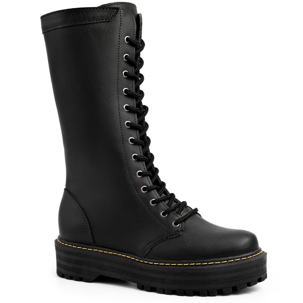 Bota Feminina Lumiss Coturno Tratorado Cano Médio Plataforma Confortável Zíper Blogueira