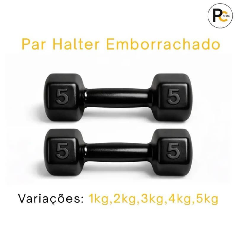 Par Halter Sextavado Emborrachado 1kg ao 5kg - Pesinho Musculação Treino Peso Exercício