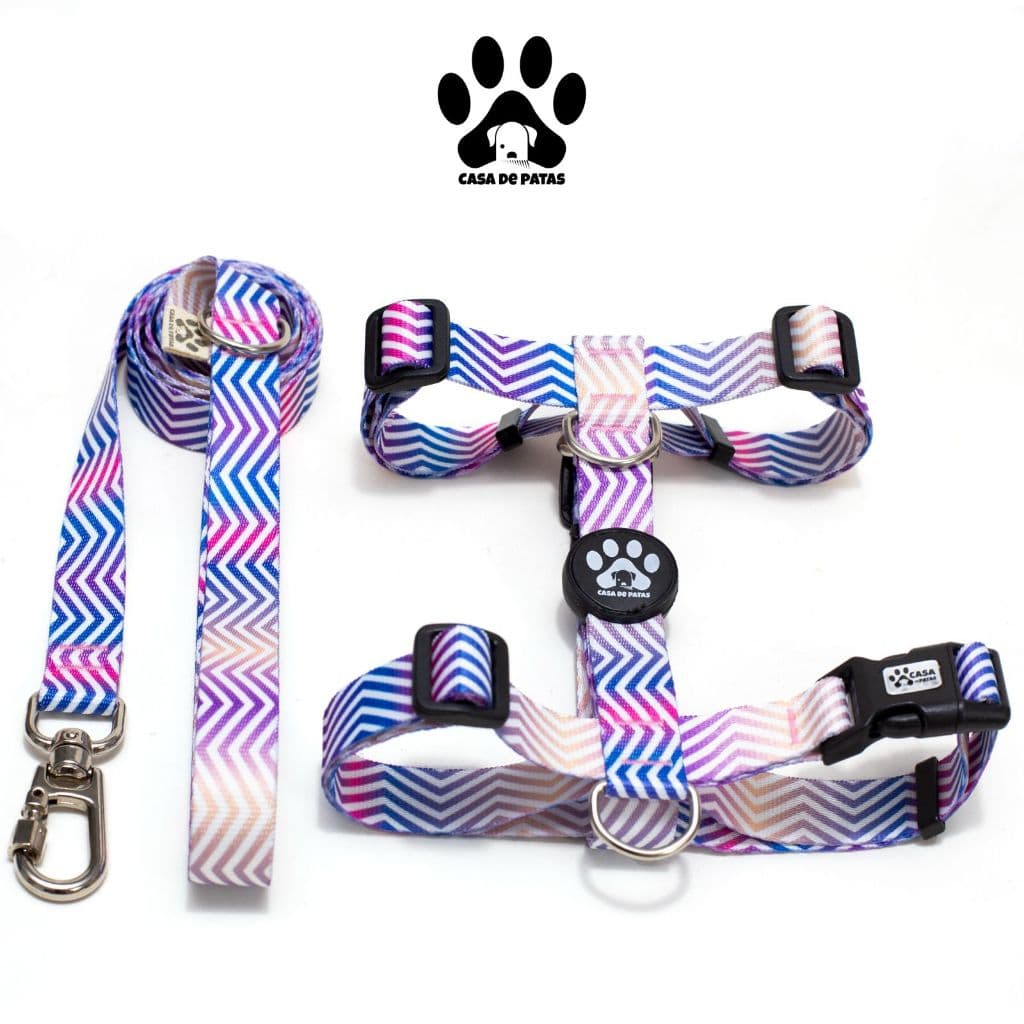 Coleira Peitoral modelo H para cães regulável + Guia - Diversas Estampas