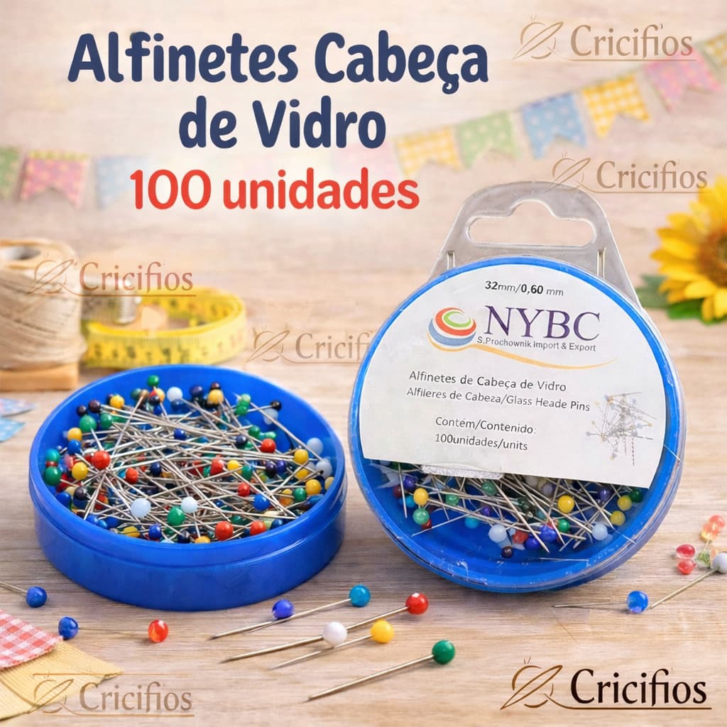 Alfinete Cabeça De Vidro 100 Unidades NYBC Alfinetes Coloridos