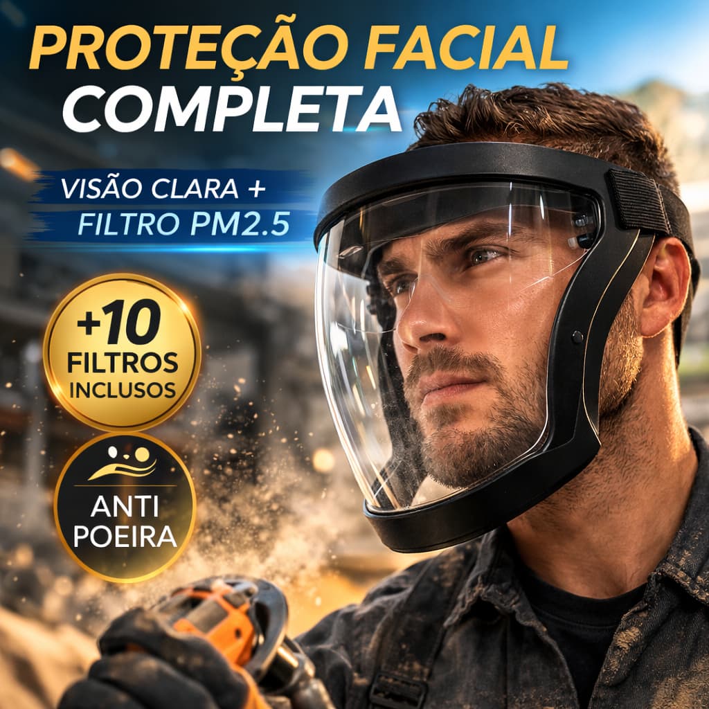 Máscara Facial Proteção Completa 10 Filtros PM2.5 Anti Poeira Anti Embaçante