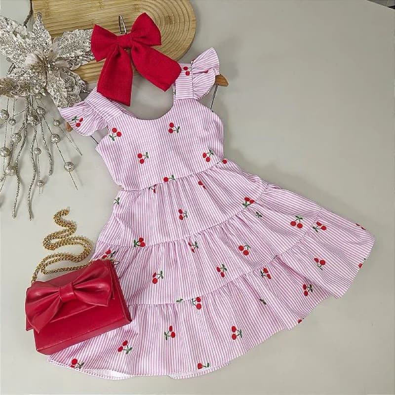Vestido Infantil Estampado Casual Cerejinha