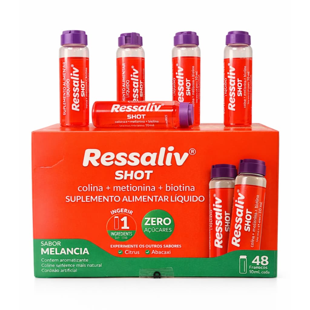 Ressaliv Cimed 48 Flaconetes 10ml Sabor Melancia – Suplemento Alimentar com B2 B6 B12 Biotina Colina