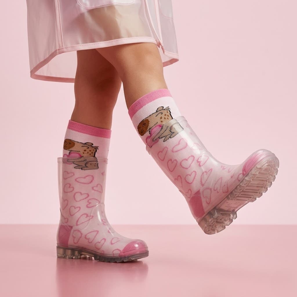 Kit Galocha Infantil Menina Bota Alta + Meia Colorida Infantil Cano Alto