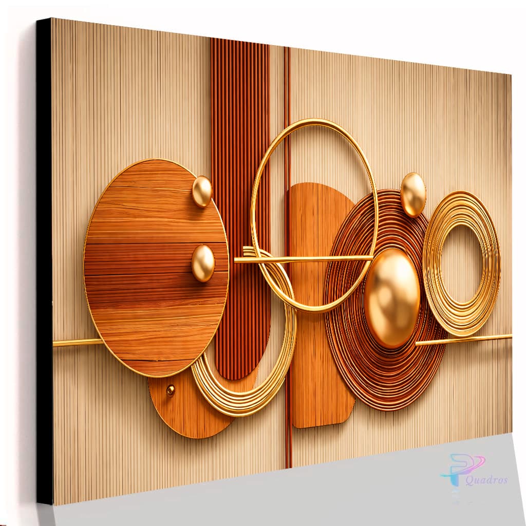 Quadro Decorativo Grande Abstrato Com Formas Amadeiradas Ripado Marrom Casa Sala Quarto Parede Decoração