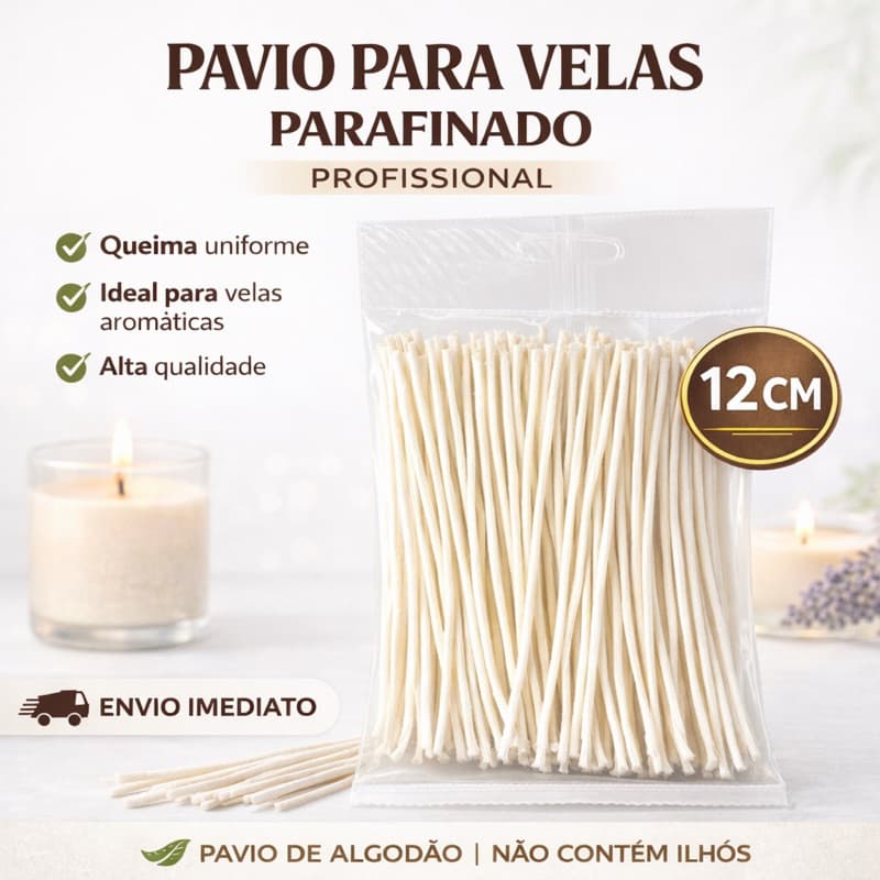 Pavios Parafinados Para Velas Decorativas e Artesanais - 11,5cm a 12cm