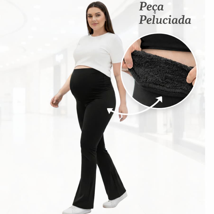 Calça Flanelada Flare Inverno Gravidez Conforto Alta Sustentação
