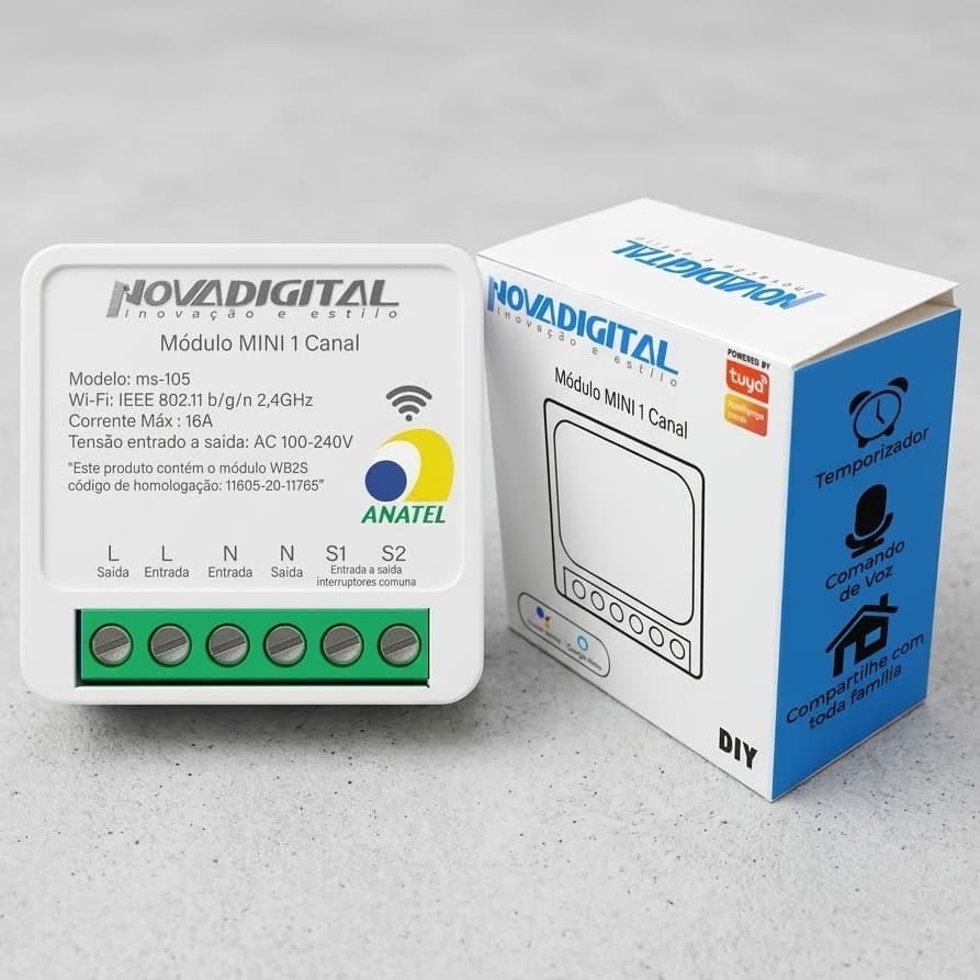 Mini Interruptor Wifi Inteligente Automação 1 Canal Entrada Alexa 16A Tuya Nova Digital Original