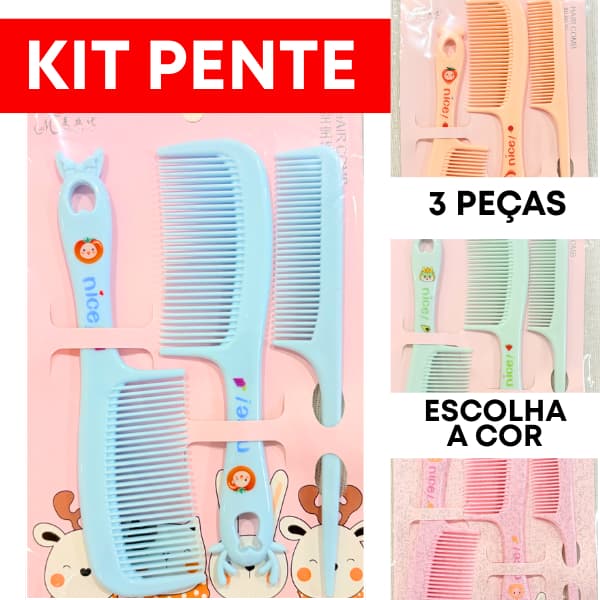 Kit Pente infantil, para todos os tipos de cabelo. Menino e Menina
