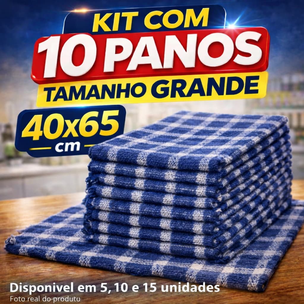 Kit 5, 10 ou 15 Panos De Chão 40x65 Grande Saco Duplo Algodão Limpeza