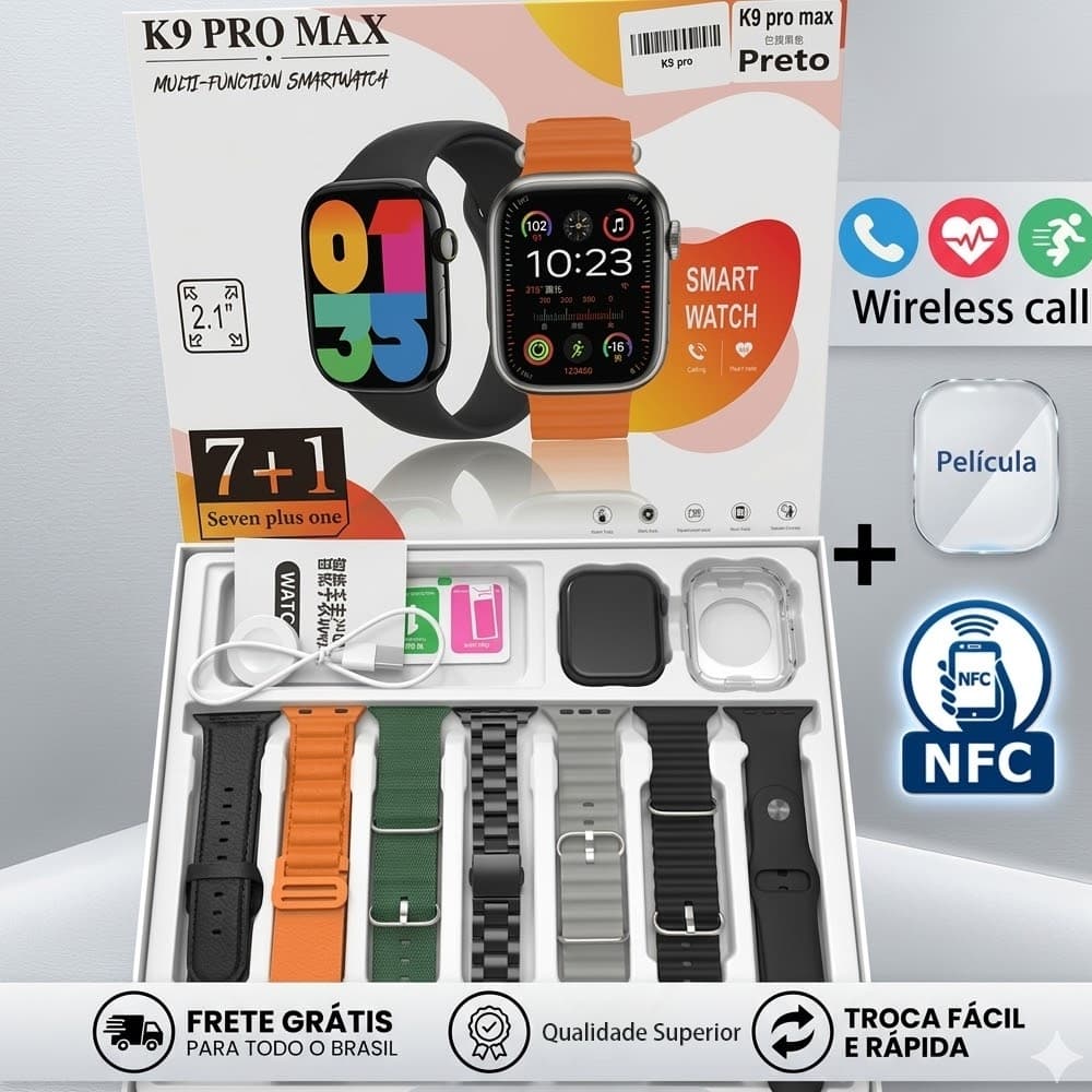 2026 K9 PRO MAX IWO 7 in 1 Série 9 Novo Smartwatch Relógio Inteligente 9 2.1inches