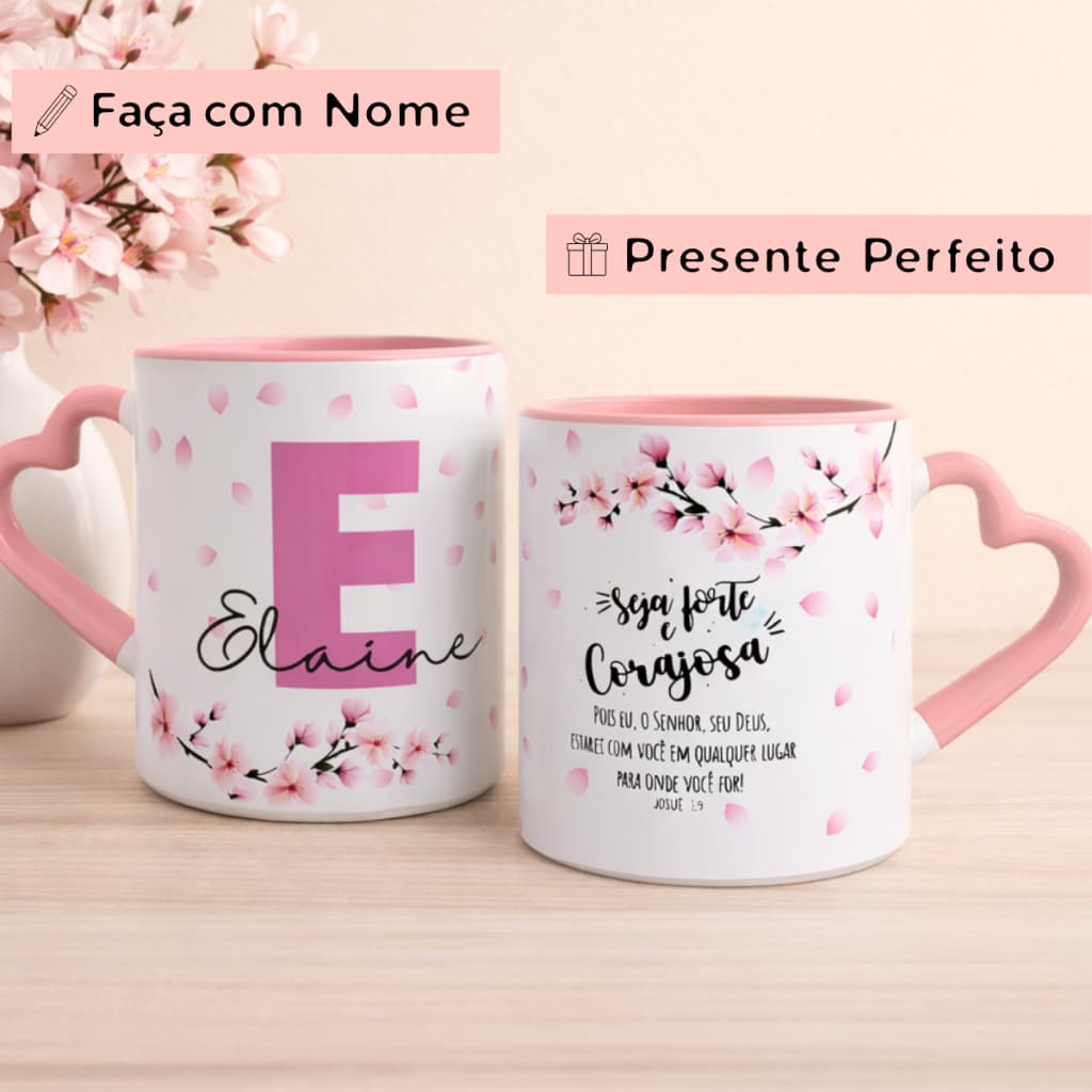 Caneca Personalizada Nome Letra Frase Religiosa  Feminina Coração Flores Presente Amiga Aniversario