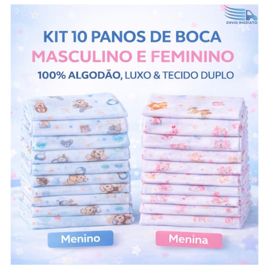 Kit 10 Panos de Boca com Bainha Estampado Algodão em Fralda Luxo