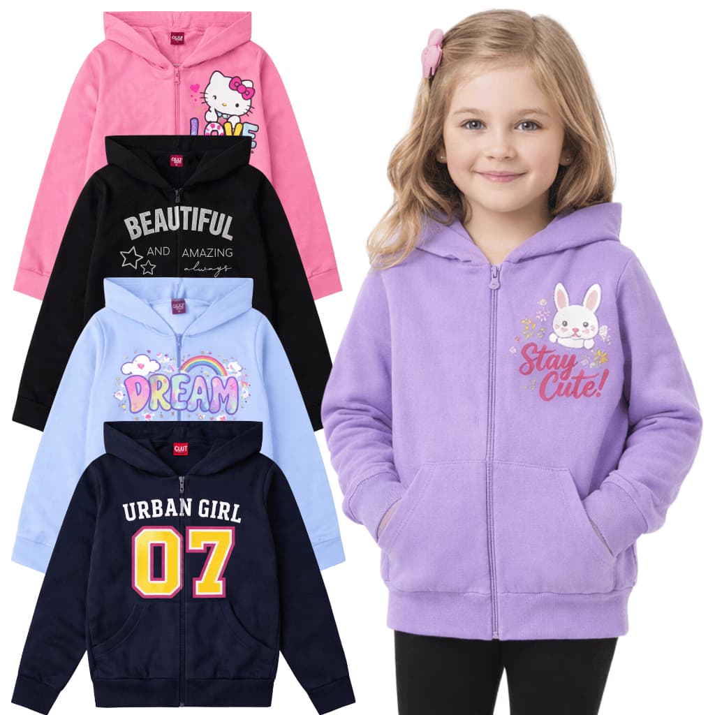 Kit 1 | 2 | 3 Jaquetas Premium Infantil e Juvenil Feminina com Capuz, Zíper e Bolsos  Moletom Premium | Casaco Menina
