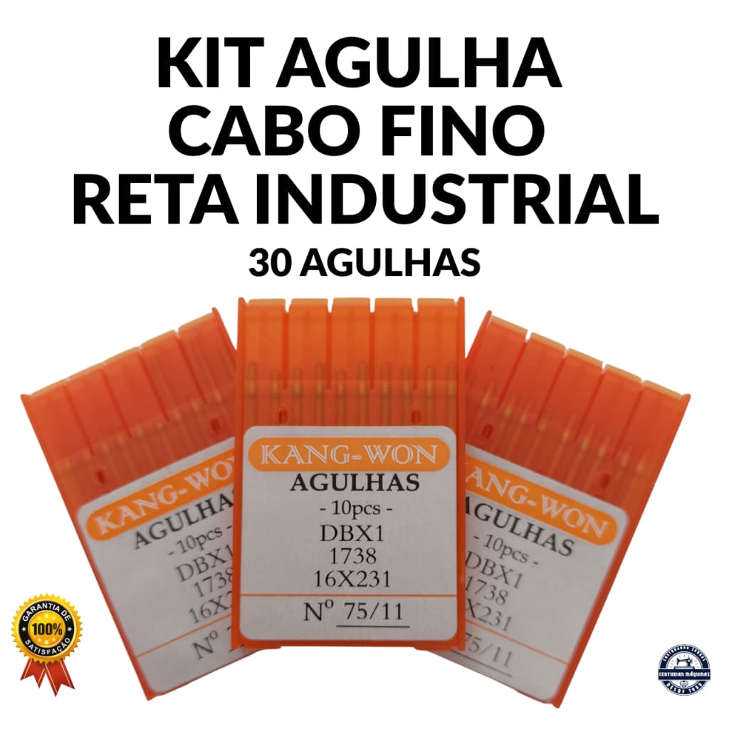 Kit 30 Agulhas Reta Industrial Cabo Fino DBx1 – Nº 9/10/11/12/14/16/18 – Kang-Won