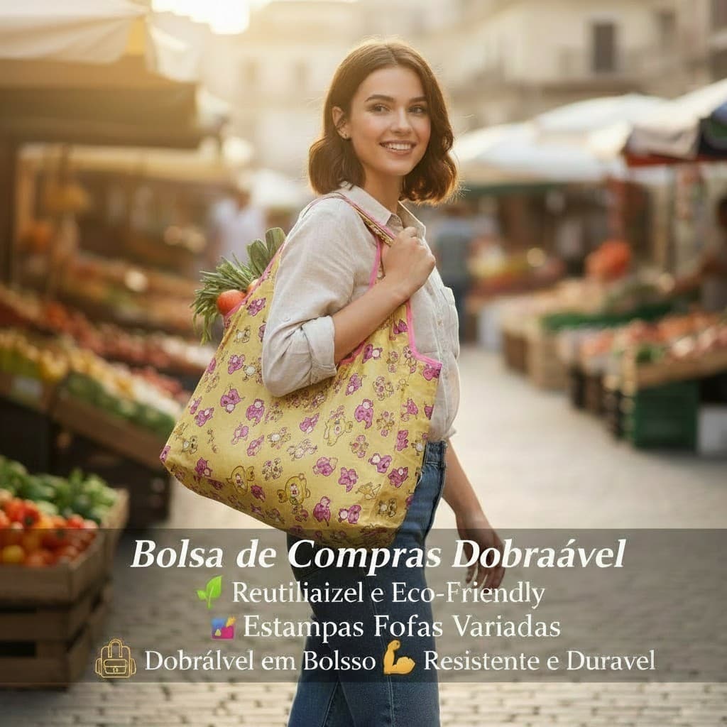 Bolsa Ecológica Reutilizável | Dobrável com Estampas Variadas | Ideal para Supermercado