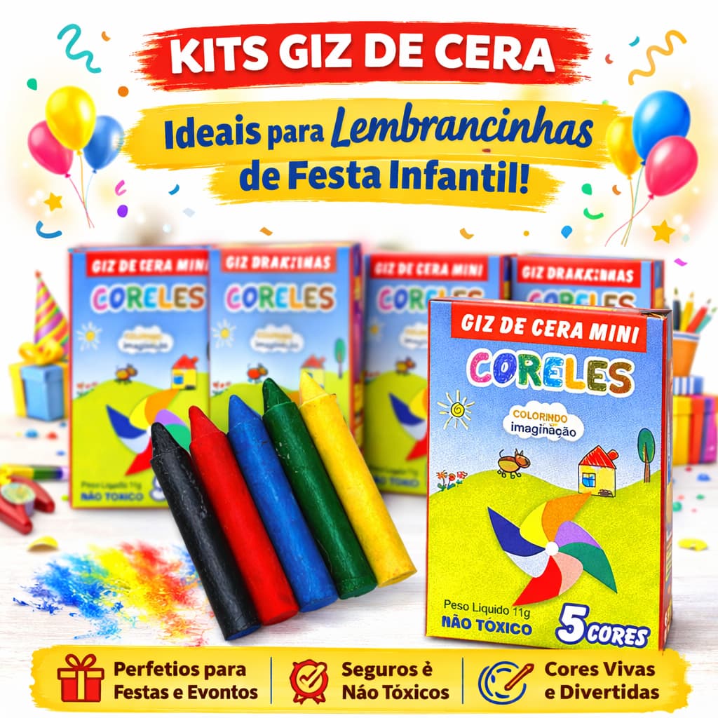 Kit Giz de Cera Infantil Mini 30 Lembrancinha Festa Infantil | Brinde Crianças Restaurante Escolar |