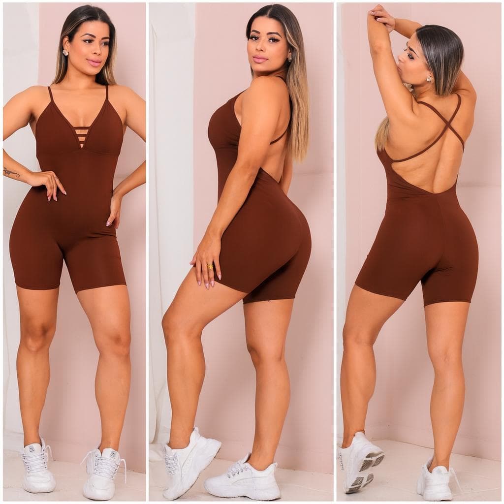 Macacão Fitness Preto/Azul marinho/ fucsia/verde musgo/Rose Reforçado Decote Peito Moda Academia Treino Levanta Bumbum